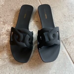 Fashion Nova Black Chain Slide Sandals